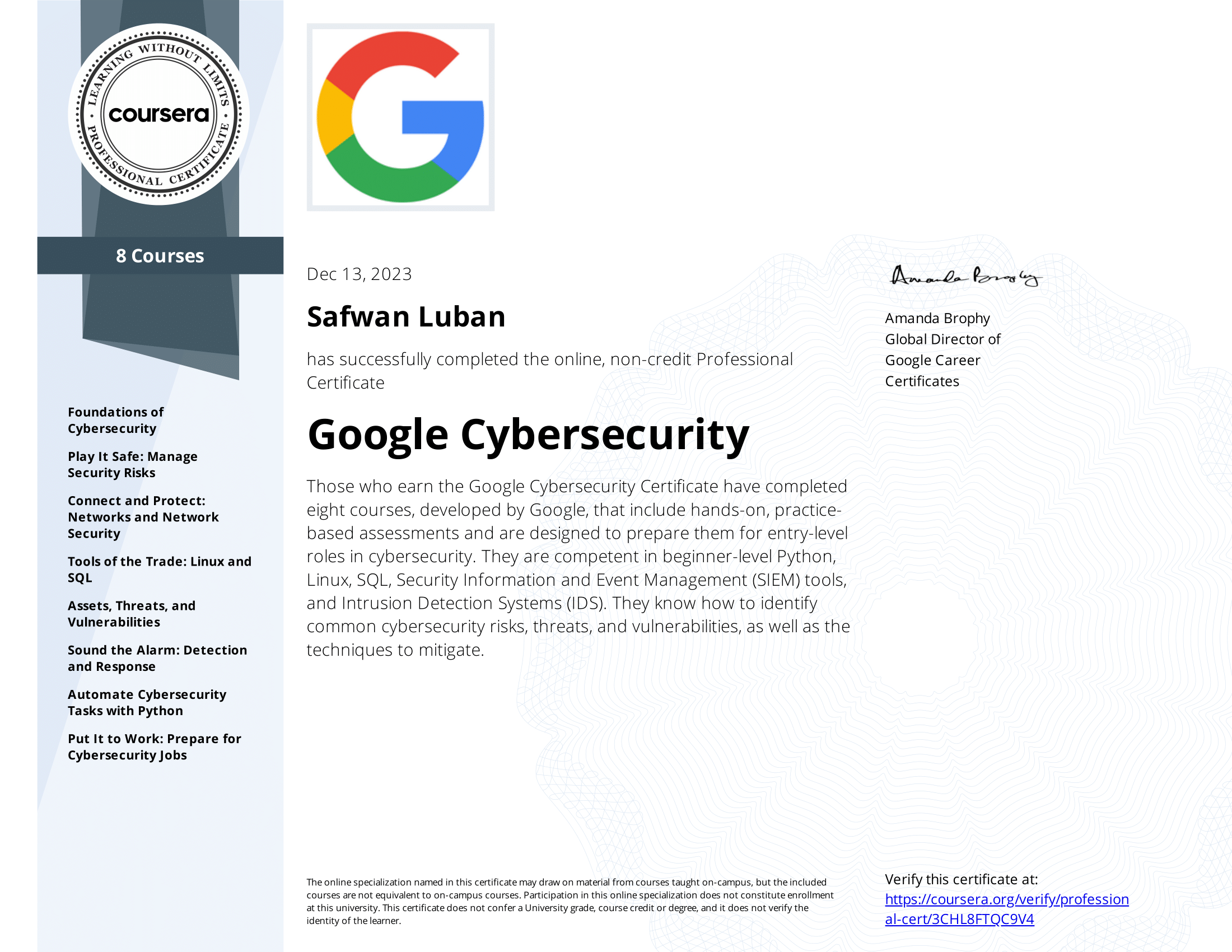 Google Cybersecurity Professional